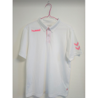 ヒュンメル(hummel)のhummel♡white×pinkスポーツウェアポロシャツ　Oサイズ(Tシャツ/カットソー(半袖/袖なし))