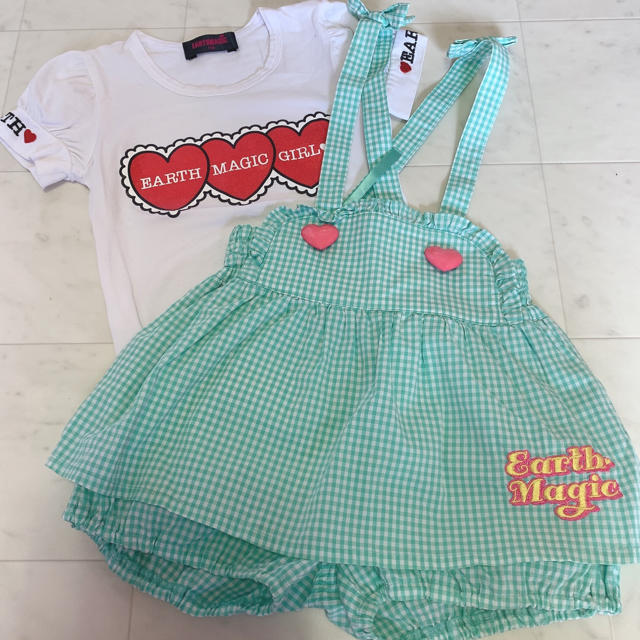 EARTHMAGIC(アースマジック)のギンガムサロペ♡トリプルTシャツ キッズ/ベビー/マタニティのキッズ服男の子用(90cm~)(Tシャツ/カットソー)の商品写真