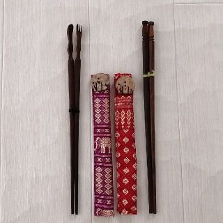 未使用品 タイ お土産 おはし 2組 セット ゾウ お箸ケース付き(カトラリー/箸)