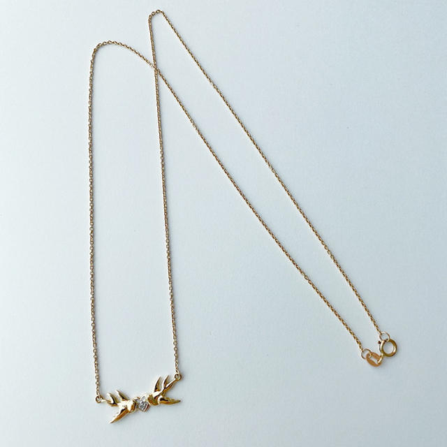 【新品】K9 9K 375 ダイヤモンドネックレス ハート 鳥 小鳥 ツバメ