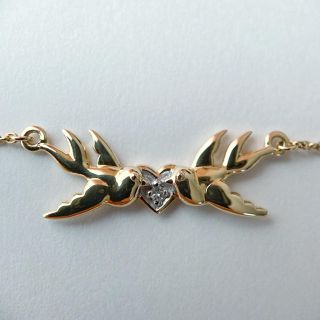 【新品】K9 9K 375 ダイヤモンドネックレス ハート 鳥 小鳥 ツバメ