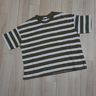 ジーユー(GU)のUSED／GU ボーダー Tシャツ M カーキ(Tシャツ(半袖/袖なし))