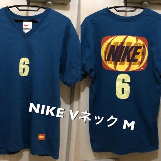 ナイキ(NIKE)のMサイズ！NIKE ナイキ 古着半袖VネックTシャツ ネイビーブルー リンガー袖(Tシャツ/カットソー(半袖/袖なし))