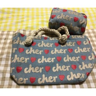 シェル(Cher)のcherのデニムトート&ポーチのセットです。 リメイク　ハンドメイド(エコバッグ)