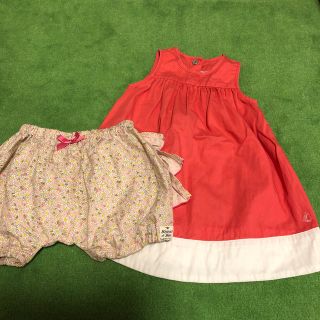 プチバトー(PETIT BATEAU)のプチバトーワンピース&かぼちゃパンツセット 12m(ワンピース)