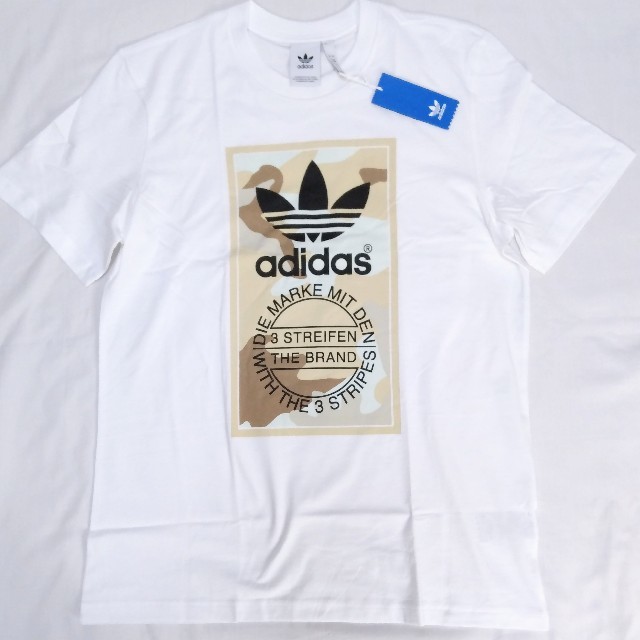 adidas(アディダス)の新品 S adidas originals Tシャツ 迷彩 ラベル ベージュ メンズのトップス(Tシャツ/カットソー(半袖/袖なし))の商品写真