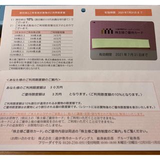 ミツコシ(三越)の三越 伊勢丹 株主優待 カード（利用限度額30万円）(ショッピング)