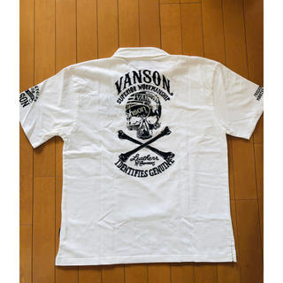 バンソン(VANSON)のVANSON バンソン  天竺 半袖 ポロシャツ クロスボーンスカル　白　XXL(ポロシャツ)