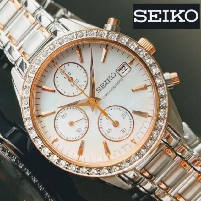 スワロフスキーダイヤ★ セイコー クロノグラフ 腕時計 SEIKO レディース