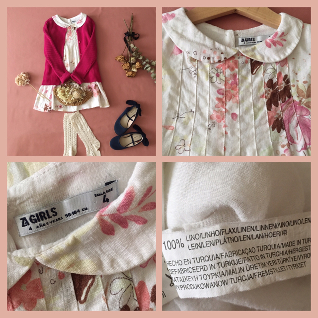 ZARA KIDS(ザラキッズ)の💠2点ご専用＊ZARA girl ｜水彩画リネンワンピース*̩̩̥୨୧˖ キッズ/ベビー/マタニティのキッズ服女の子用(90cm~)(ワンピース)の商品写真