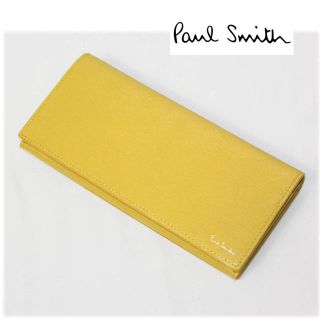 ポールスミス(Paul Smith)の《ポールスミス》箱付新品 牛革 ストローグレイン シリーズ かぶせ式長財布 黄(財布)