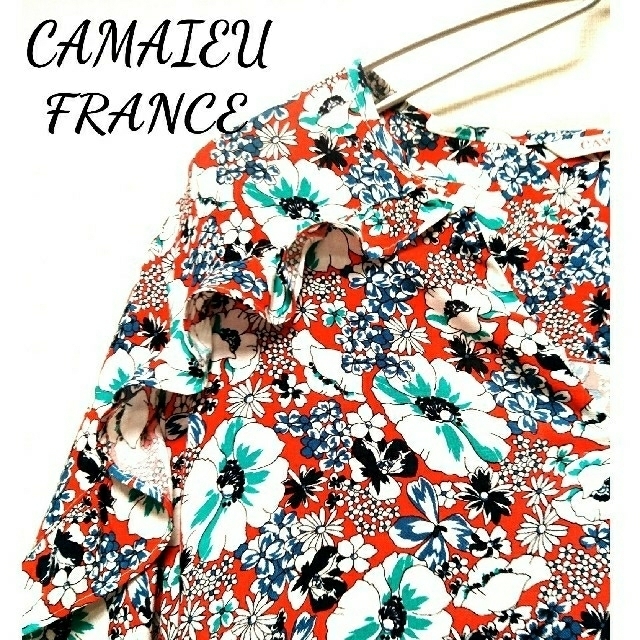 Camaieu(カマイウ)の★美品★花柄ブラウス フランス製  フリル袖 camaieu   レディースのトップス(シャツ/ブラウス(長袖/七分))の商品写真