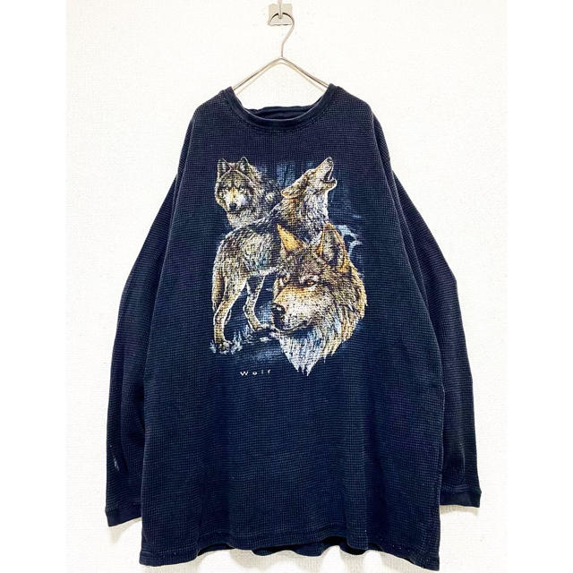 Yohji Yamamoto(ヨウジヤマモト)のvintage 90s ウルフ 狼 アニマル サーマル カットソー ロンティー メンズのトップス(Tシャツ/カットソー(七分/長袖))の商品写真