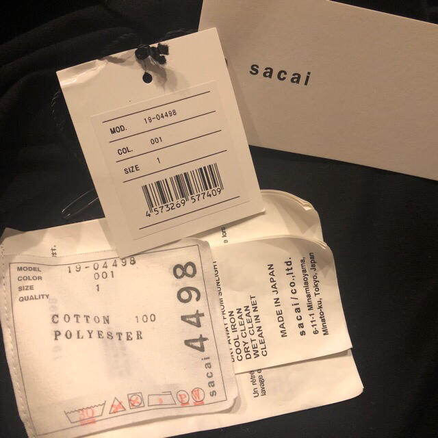 sacai 2019SS カットソー　サイズ1 ブラック