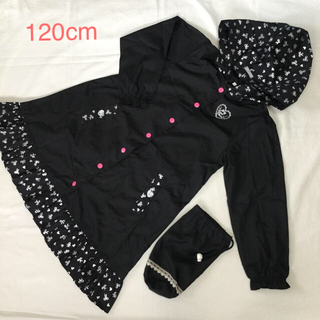 ☆120cm☆ レインコート　女の子　黒×ピンク　反射板付き　収納袋付き(レインコート)