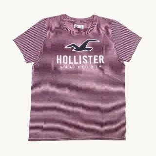 ホリスター(Hollister)の★新品★ホリスター★アップリケロゴボーダー半袖Tシャツ (Burgundy/M)(Tシャツ(半袖/袖なし))