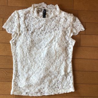 ザラ(ZARA)のザラ⭐️ハイネックレースブラウス⭐️オフホワイト　M(シャツ/ブラウス(半袖/袖なし))