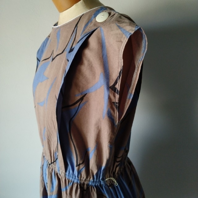 レトロ ワンピース L　XL 古着 大きめ 綿100%　グレー　ブルー　シック レディースのワンピース(ロングワンピース/マキシワンピース)の商品写真