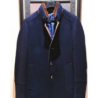 最上級◆イタリア・ミラノ発*BOLINI* ウール 襟リアル毛皮ファー コート(チェスターコート)