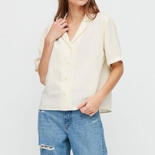 ユニクロ(UNIQLO)の新品！リネンブレンドオープンカラーシャツ(シャツ/ブラウス(半袖/袖なし))