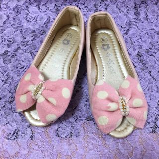 新品★海外パンプス★ピンクドット★オープントゥ★16cm位(その他)