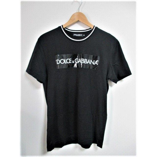 DOLCE&GABBANA ドルチェ&ガッバーナ Tシャツ サイズ:46 バック ステンシル ロゴ リブ編み ディープ Vネック STJ0A 9132 03SS ネイビー 紺 トップス カットソー ブランド イタリア製【メンズ】