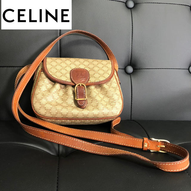 カラーブラウン系セール 大人気 CELINE マカダム柄 ポシェット ショルダーバック ブラウン