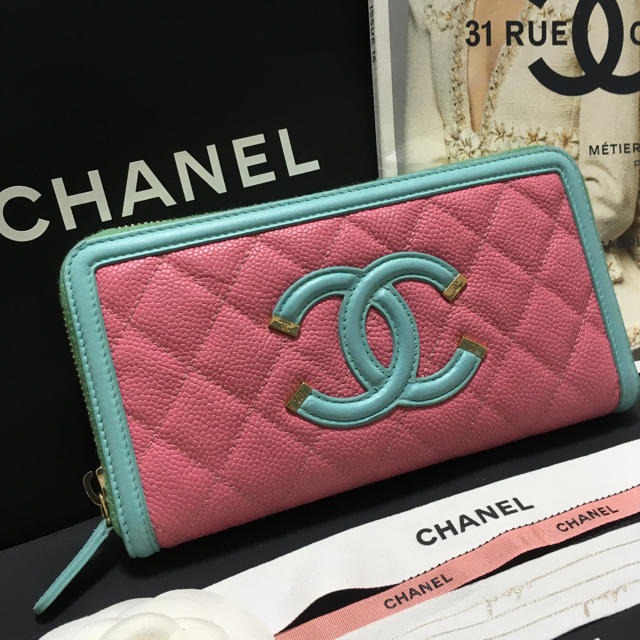 CHANEL シャネル 長財布 二つ折り ココマーク ラムスキン ピンク+