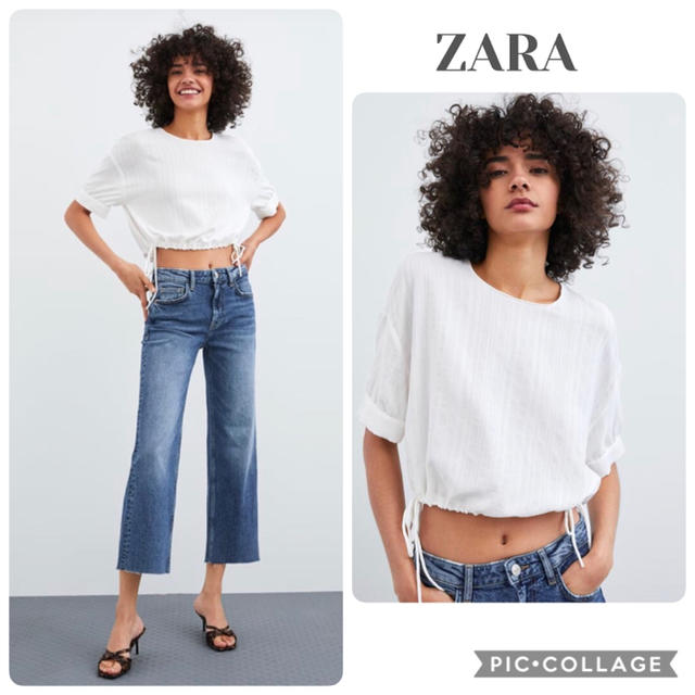 ZARA(ザラ)のZARA ショート丈　両絞りシャツ レディースのトップス(シャツ/ブラウス(半袖/袖なし))の商品写真