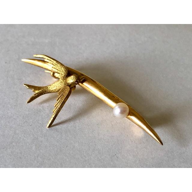 ♡1880's アンティーク♡15ct-Goldツバメのブローチwithパール♡