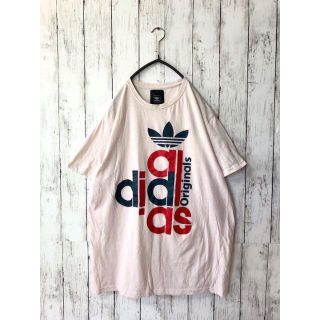 アディダス(adidas)の【ビンテージ★古着】アディダスオリジナルス Tシャツ 半袖 薄ピンク ビッグロゴ(Tシャツ/カットソー(半袖/袖なし))