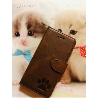 ☆猫ちゃんスムースレザー加工iphone手帳ケース☆肉球焼印(o^^o)(モバイルケース/カバー)