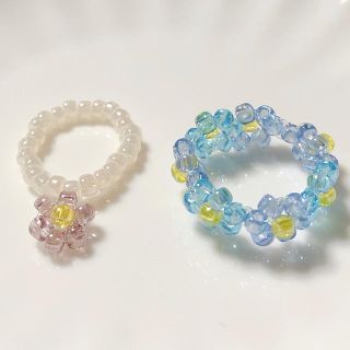 パープル　ブルーリング　ビーズリング　비즈반지　ハンドメイド(リング)