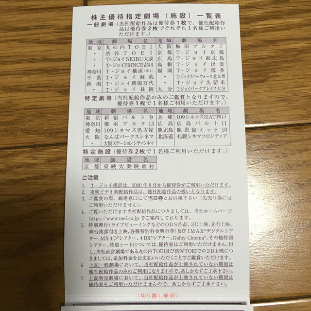 mm様専用！東映　株主優待券　6枚1セット チケットの優待券/割引券(その他)の商品写真