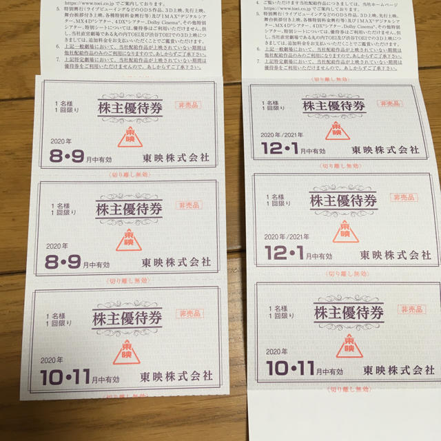 東映　株主優待券6枚1セット チケットの優待券/割引券(その他)の商品写真