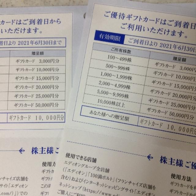 チケットエディオン　株主優待カード　20000円分　2021年6月30日