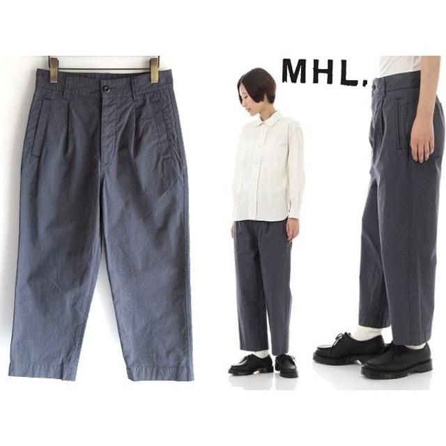 美品 MHL. 18AW HAIRLINE COTTON WOOL ワイドパンツ-