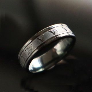 指輪 メンズ リング ローマ数字 ブラック 黒 ステンレス マット感