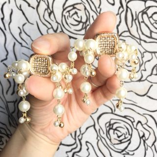 ハンドメイド　ピアス　イヤリング　パール  ゴールド　リボン　パールシャワー(ピアス)