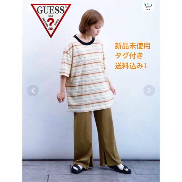 GUESS(ゲス)の新品未使用 GUESS ゲス ドロップショルダー Tシャツ ボーダー【送料込み】 レディースのトップス(Tシャツ(半袖/袖なし))の商品写真