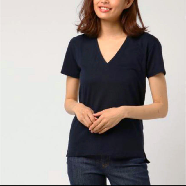 Demi-Luxe BEAMS(デミルクスビームス)のAURALEE オーラリー  Vネック Tシャツ ネイビー レディースのトップス(Tシャツ(半袖/袖なし))の商品写真
