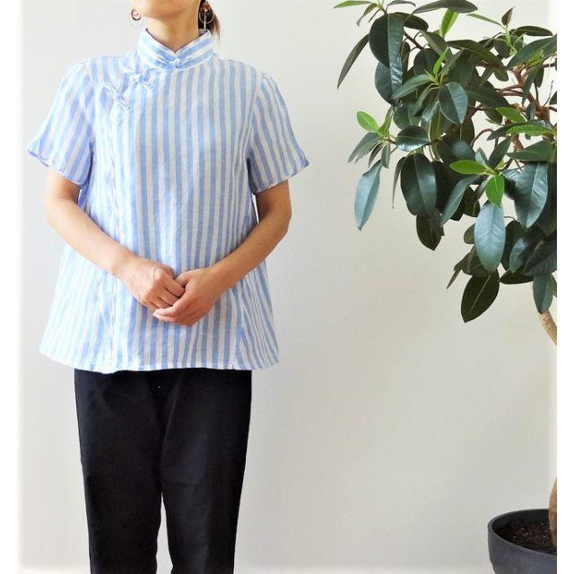 KEITA MARUYAMA TOKYO PARIS - 【美品】KEITA　MARUYAMA▼ブルー×白▼チャイナリネンシャツ▼サイズ1