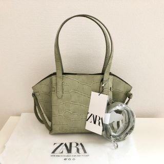 ザラ(ZARA)の今季新品 完売品 ZARA ザラ アニマル柄ミディトートバッグ グリーン(トートバッグ)