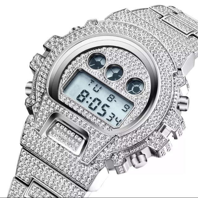ミスフォックス　全面フルCZダイヤ カスタム腕時計 メンズウォッチ シルバージーショックカスタム
