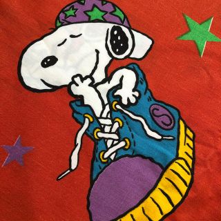 スヌーピー(SNOOPY)の🌜ビンテージ 布団カバー🌛スヌーピー  赤　シーツ(生地/糸)