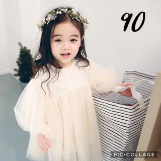 ザラキッズ(ZARA KIDS)の即納◆ ぽわん袖 ふわふわチュールドレス 90 韓国子供服 ワンピース ドレス(ワンピース)