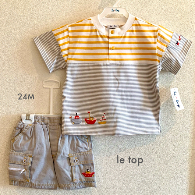 Le Top(ルトップ)のle top 24M ヨットの刺繍のストライプ シャツとパンツセット キッズ/ベビー/マタニティのキッズ服男の子用(90cm~)(Tシャツ/カットソー)の商品写真