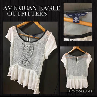 アメリカンイーグル(American Eagle)のAmerican Eagle Outfitters 半袖カットソー レース  M(カットソー(半袖/袖なし))
