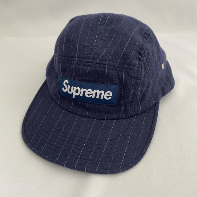 美品 シュプリーム SUPREME ネイビー ストライプ ボックスロゴ キャップ