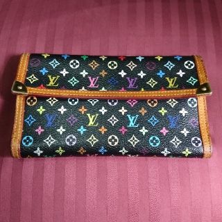 ルイヴィトン(LOUIS VUITTON)の値下げ！ルイヴィトン マルチカラー モノグラム 三つ折り 長財布 黒(財布)